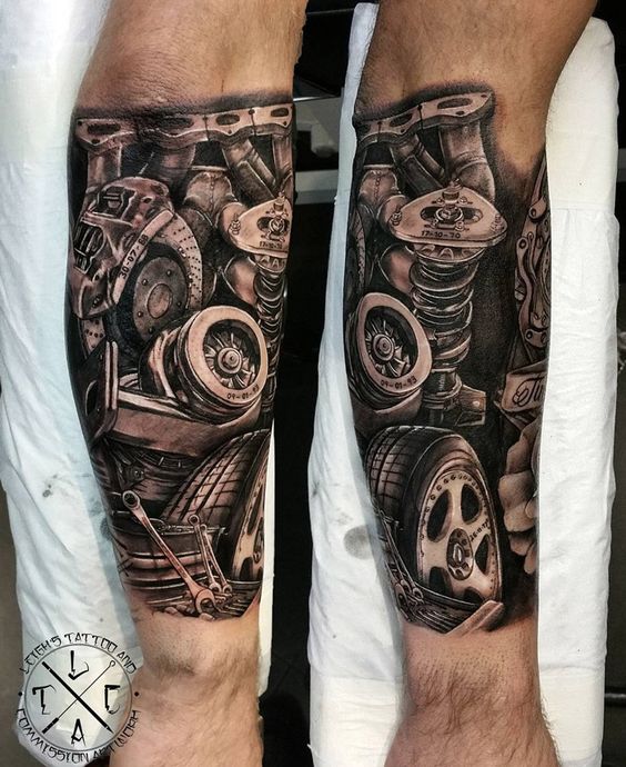 Awesome mechanic forearm tattoo