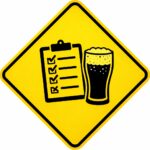 pub quiz icon showing a checklist and a frothy pint of beer on a yellow road sign