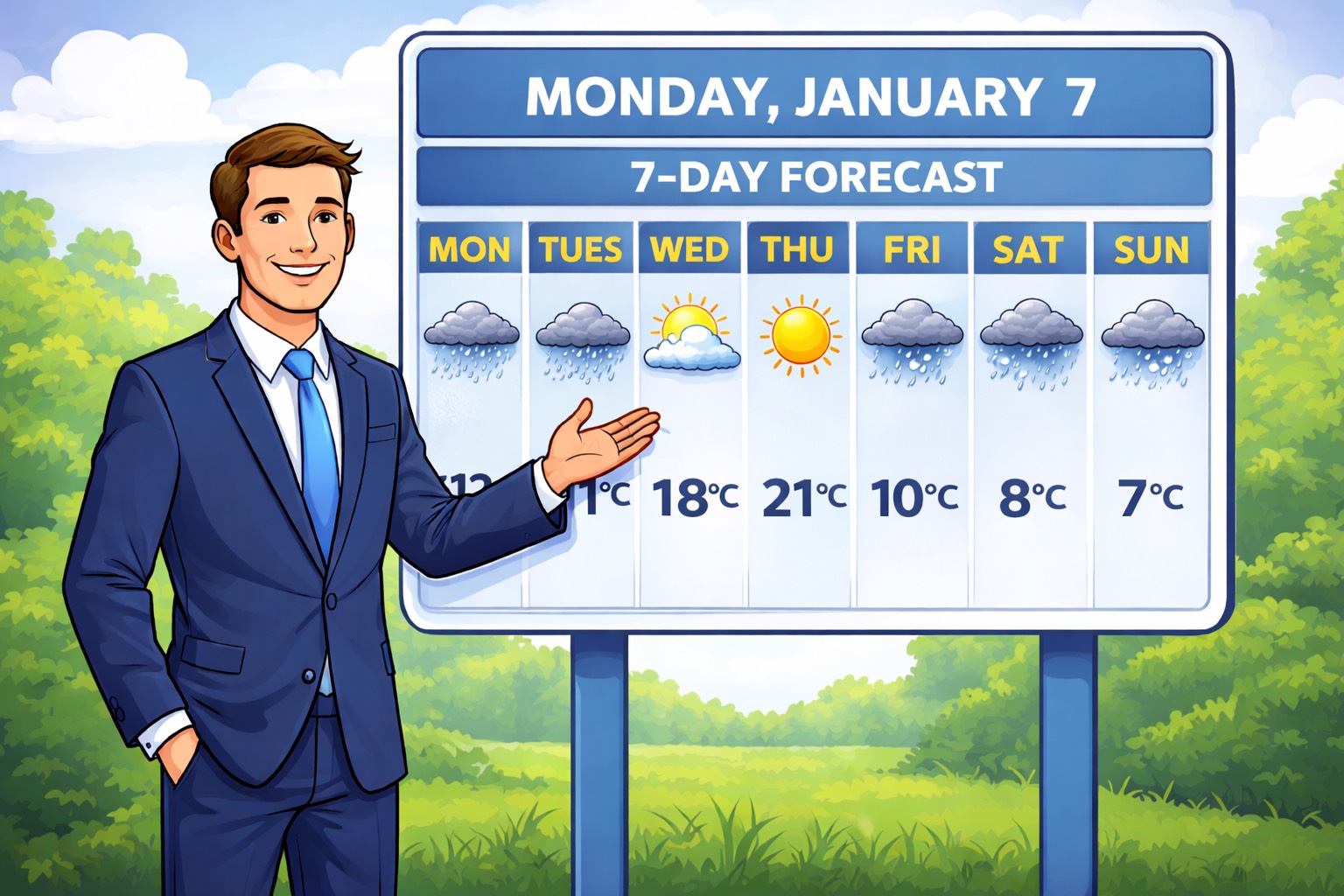 Image Weather Day The 7-day weather forecast that changes every day.
